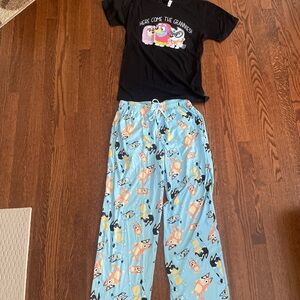 Adult Bluey Lounge Set with Cartoon Print - Black and Blue